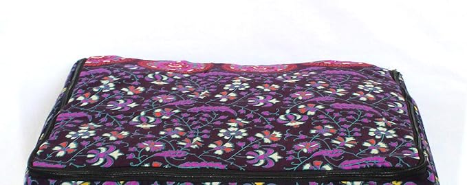 CRAFT KALA Indian Square Patchwork Traditional Pouf Cover Indian Living Room Poufs Cover Decorative Designer Ottoman Home Living Footstool Chair Cover Ottoman Decor 18X18X14 inches, Pink Mirchi