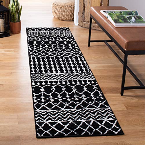 SAFAVIEH Tulum Collection Runner Rug - 2' x 7', Black & Ivory, Moroccan Boho Distressed Design, Non-Shedding & Easy to Clean, Ideal for Living Room, Hallway, Foyer, Entryway, Bedroom (TUL270Z) - color: Black/Ivory, size: 2' x 7' (Runner)
