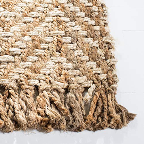 SAFAVIEH Natural Fiber Collection Area Rug - 9' x 12', Bleach & Natural, Handmade Chevron Fringe Jute, Ideal for High Traffic Areas in Living Room, Bedroom (NF458A) - size: 9' x 12' (Rectangular)