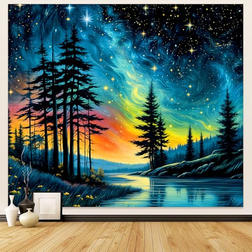 TVTLTVT Forest Starry Tapestry Wall Hanging Colorful Starry Sky Misty Forest Wall Tapestry Galaxy Night Sky Landscape Becoration for Home Decor Bedroom Living Room Wall Decor Gift 59x51in - color: S05-Forest Starry