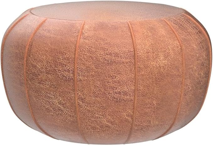 Louis Donné Unstuffed Moroccan Ottoman Pouf Cover, Waterproof Handmade Faux Decor Storage Solution, Footstool Pouffe Cover Replacement Balcony Indoor 21dia Chestnut Brown, ONLY Cover