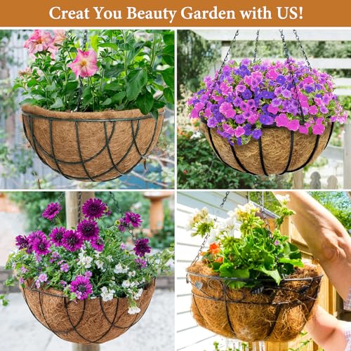 Legigo 6 Pack 16 Inch Hanging Basket Coco Liners Replacement, 100% Natural Round Coconut Coco Fiber Planter Basket Liners for Hanging Basket Flowers/Vegetables - color: 6pcs, size: 16 Inch