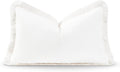 Hofdeco Premium Patio Indoor Outdoor Lumbar Pillow Cover Only, 12"x20", Water Resistant, Solid with White Fringe for Backyard and Couch