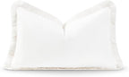 Hofdeco Premium Patio Indoor Outdoor Lumbar Pillow Cover Only, 12"x20", Water Resistant, Solid with White Fringe for Backyard and Couch