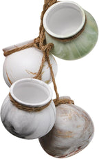 SOUJOY 6 Pack Hanging Succulent Planters, 4'' Mini Ceramic Wall or Ceiling Mount Dangling Plant Pot, Hanging Flower Pot with Jute Rope for Indoor Outdoor Decor, Light Beige