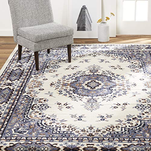 Home Dynamix Premium Sakarya Traditional Medallion Border Area Rug, Porcelain, 3'7"x5'2" Rectangle - color: Ivory/Blue, size: 3'7" x 5'2" (Rectangular)