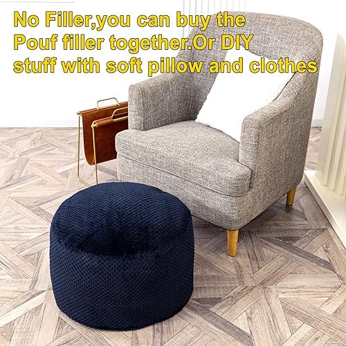 Asuprui Pouf Ottoman Unstuffed Ottoman Foot Rest No Filler Foot Stool 20x20x12 Inches Fuzzy Chair Floor Pouf Chair with Storage for Living Room Bedroom Navy Blue - color: Navy Blue