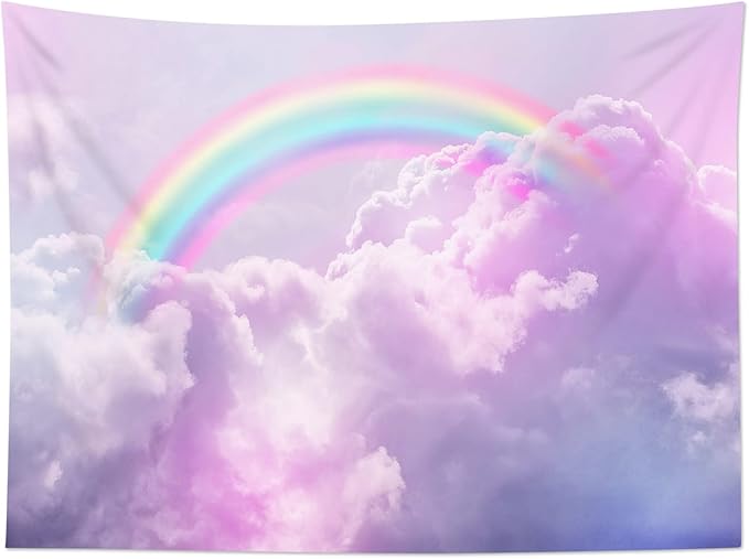 LB Pink Colorful Cloud Tapestry Wall Hanging Aesthetic Fantasy Rainbow Sky Natural Landscape Wall Tapestry for Girls Kids Bedroom Living Room Dorm 48Wx36L Inches