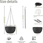 12 Inch Self Watering Hanging Planters 2 Pack, Indoor Outdoor Hanging Pots for Plants with Drainage Holes & Saucers, Black Plastic Hanging Baskets for Kitchen Balcony Garden