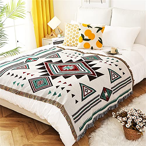 Homesy Southwestern Throw Blankets Navajo Aztec Throws and Blankets Green Multi-Function Boho Throw for Couch Chair Sofa Bed Home Outdoor Beach Car Tent Travel Camping 63"x87" - color: White, size: 63"x87"