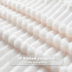 NEWCOSPLAY Super Soft Twin Blanket Ivory Premium Silky Flannel Fleece 3D Ribbed Jacquard Lightweight Bed Blanket All Season Use (Ivory Ribbed, Twin(60"x80"))