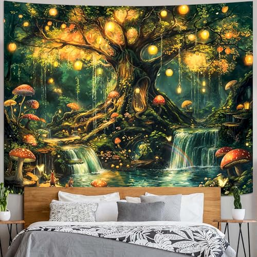 Spenlife Magical Tree of Life Tapestry Fantasy Tapestry for Bedroom Green and Yellow Tapestries Wall Hanging Bedroom Living Room Wall Art and Home Decor 44x60 - color: Green, size: 60"L x 44"W