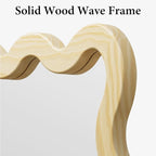 22"x30" Wood Wavy Wall Mirror for Powder Room, Solid Wood Squiggle Mirror for Vanity, Small Asymmetrical Irregular Mirror, Natural Wooden Boho Aesthetic Decor
