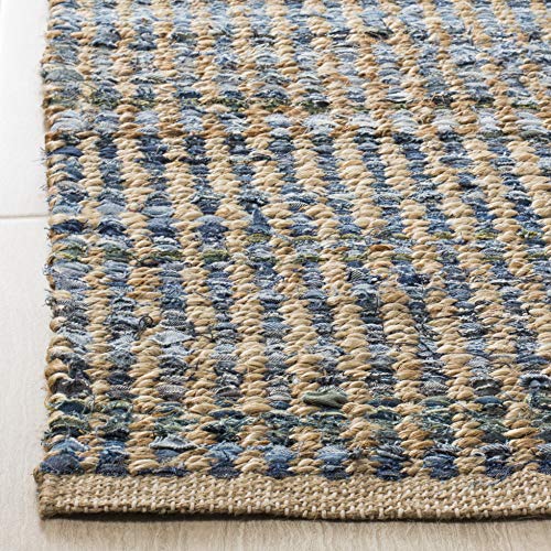 SAFAVIEH Cape Cod Collection Accent Rug - 4' x 6', Natural & Blue, Handmade Flat Weave Coastal Braided Jute, Ideal for High Traffic Areas in Entryway, Living Room, Bedroom (CAP352A) - size: 4' x 6' (Rectangular)