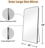 Koonmi Full Length Mirror, 78"x35" Mirror Full Length with Stand, Black Domed Top Square-Edged Floor Mirror with Aluminum Alloy Frame for Bedroom Living Room