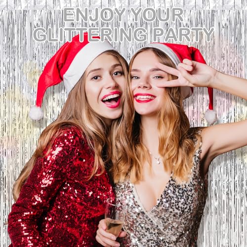 30 Pack Silver Foil Fringe Curtain Backdrop, 3.3x8.2 Feet Metallic Tinsel Streamer Curtains Photo Booth Props for Birthday/Wedding/Bachelorette/Baby Shower/Christmas/New Year/Disco Party Decorations - color: Silver