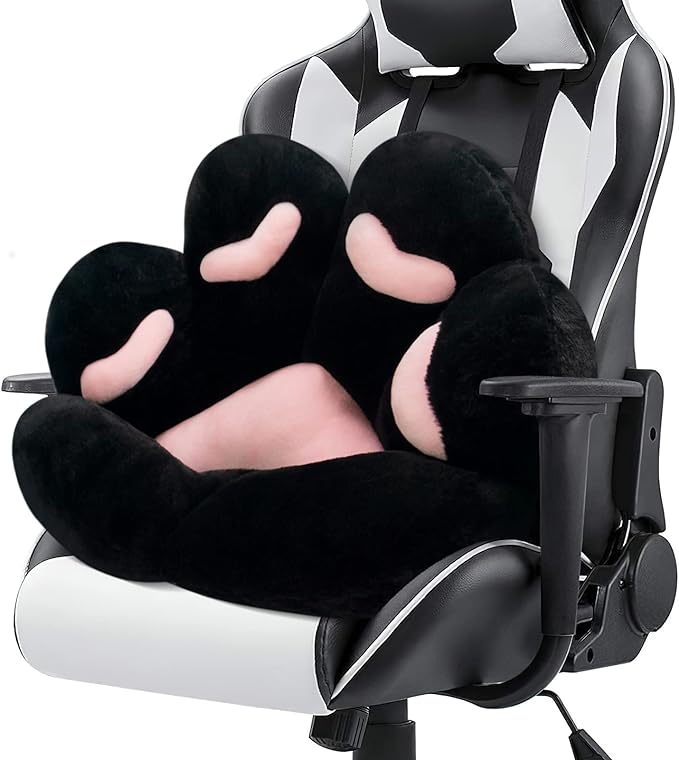 MOONBEEKI Cat Paw Cushion Chair Comfy Kawaii Plush Seat Cushions Shape Lazy Pillow for Gamer Chair 28"x 24" Cozy Floor Cute Seat Kawaii for Girl Worker Gift, Dining Room Bedroom Decorate Black