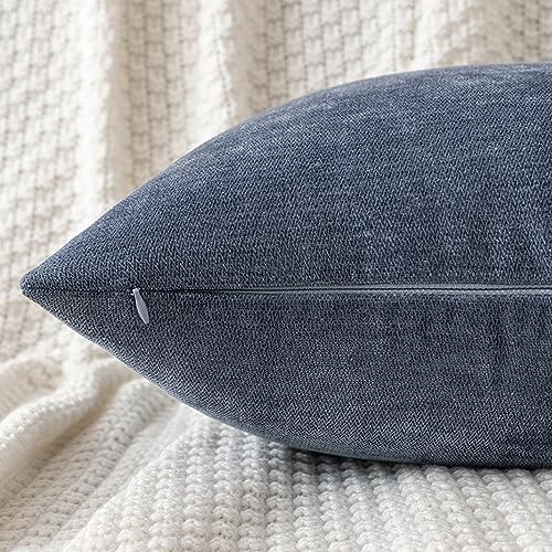MIULEE Pack of 2 Blue Decorative Pillow Covers 18x18 Inch Soft Chenille Couch Throw Pillows Farmhouse Cushion Covers for Home Decor Sofa Bedroom Living Room - color: Blue, size: 18" x 18" (Pack of 2)