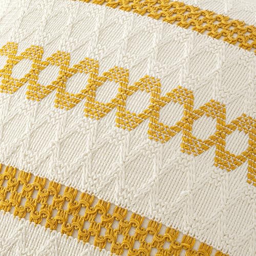 MIULEE Set of 2 Mustard Yellow Boho Decorative Lumbar Pillow Covers 12x20 Inch Farmhouse Rustic Couch Throw Pillows Modern Cotton Cushion Covers Retro Macrame Woven Spring Decor for Bed Sofa Chair - color: Mustard Yellow, size: 20" x 12" (Pack of 2)