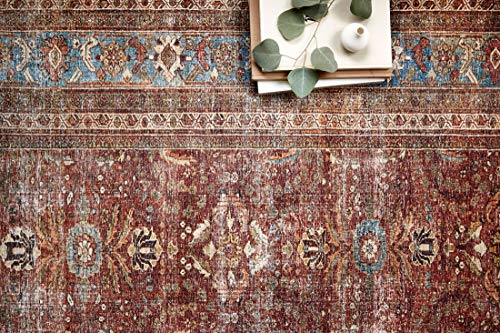 Loloi Layla Collection LAY-01 Brick/Blue 2'-3" x 3'-9" .13" Thick Accent Rug, Soft, Durable, Vintage Inspired, Distressed, Low Pile, Non-Shedding, Easy Clean, Printed, Living Room Rug - color: Brick / Blue, size: 2'3" x 3'9" (Rectangular)