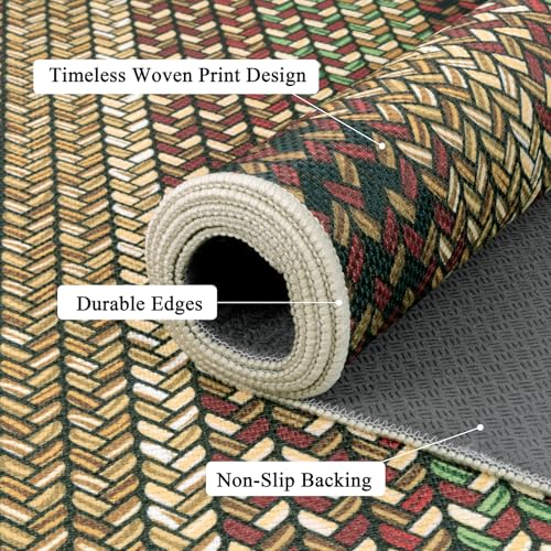 Ileading Faux Braided Large Area Rug 8'x10' Washable Farmhouse, No-Shed Non-Slip Woven Carpet, Pet Friendly Stain Resistant Jute Style Rug for Living Room Dining Bedroom - color: Multi Color-red, size: 8' x 10'(Rectangular)