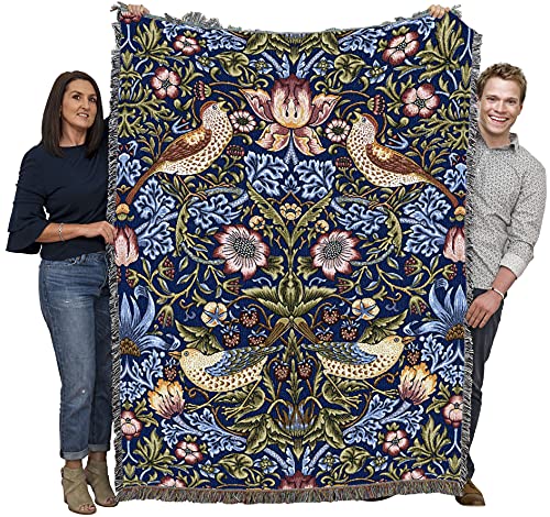 Pure Country Weavers William Morris Strawberry Thief Indigo Blanket - Arts & Crafts - Gift Tapestry Throw Woven from Cotton - Made in the USA (72x54) - color: Indigo, size: Large