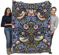 Pure Country Weavers William Morris Strawberry Thief Indigo Blanket - Arts & Crafts - Gift Tapestry Throw Woven from Cotton - Made in the USA (72x54) - color: Indigo, size: Large