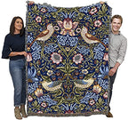 Pure Country Weavers William Morris Strawberry Thief Indigo Blanket - Arts & Crafts - Gift Tapestry Throw Woven from Cotton - Made in the USA (72x54) - color: Indigo, size: Large