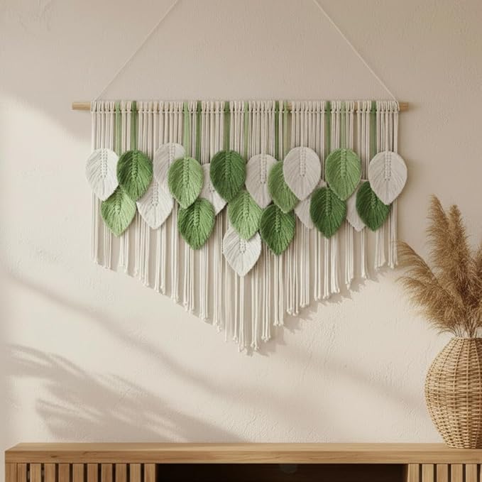 Tempospark Large Macrame Tapestry Wall Hanging, Boho Leaves Tassels Tapestries Wall Decor for Living Room, Bedroom, Dining Room, Nursery, Hallway, Balcony 39x29.5 Inch
