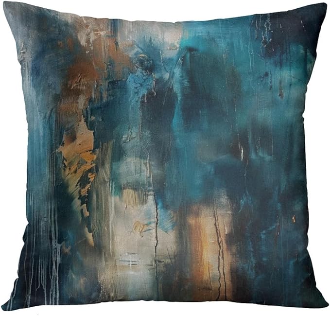 Emvency Set of 4 Throw Pillow Covers Modern Abstract Messy Teal Turquoise Black and Brown Retro Painting Decorative Pillow Cases Home Decor Standard Square 26x26 Inches Pillowcases