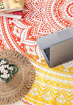 Popular Handicrafts Round Tapestry Wall Hanging Ombre Hippie Mandala Bohemian Hippy Intricate Indian Tapestries Tablecloth 68 Inches (173cm) Black Grey & Yellow - color: Black Grey and Yellow