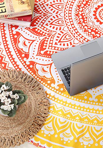 Popular Handicrafts Round Tapestry Wall Hanging Ombre Hippie Mandala Bohemian Hippy Intricate Indian Tapestries Tablecloth 68 Inches (173cm) Black Grey & Yellow - color: Black Grey and Yellow
