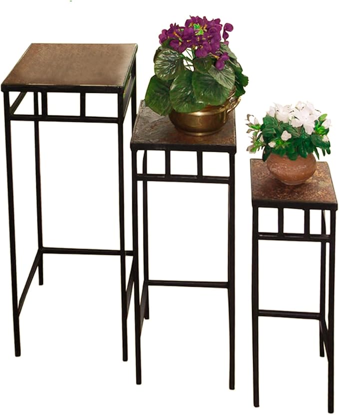 Zhongma Set of 3 Metal Plant Stand with Slate Top Fully Assembled Square Flower Shelf without Installation Required