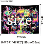 Heopapin Blacklight Skull Art Tapestry UV Reactive Neon Skeleton Butterfly Tapestries Trippy Blacklight Horror Face Tapestry Halloween Aesthetic Wall Decor Tapestries for Home W59×H51