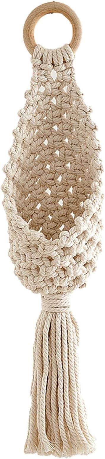 Macrame Plant Hangers, Hand Woven Wall Hanging Bohemian Jute Fruit Vegetable Basket Cotton Rope Hanging Planter Basket for Flower Pot Patio Plant Holder