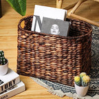 Tatuo Seagrass Magazine Baskets Magazine Holder Tall Narrow Woven Storage Wicker Basket Floor Bathroom Home Office Handwoven Holder for Books, Newspaper, File and Mail(Dark Brown) - color: Dark Brown