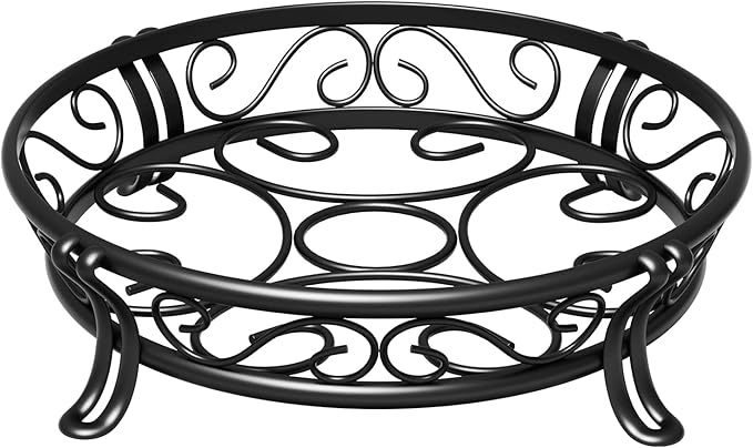 Yimobra Metal Plant Stand for Outdoor Indoor, Heavy Duty Flower Pots Holder Rustproof Wrought Iron Planter Stands Garden Round Supports Rack for Planter 10.3 Inches, Bronze Black