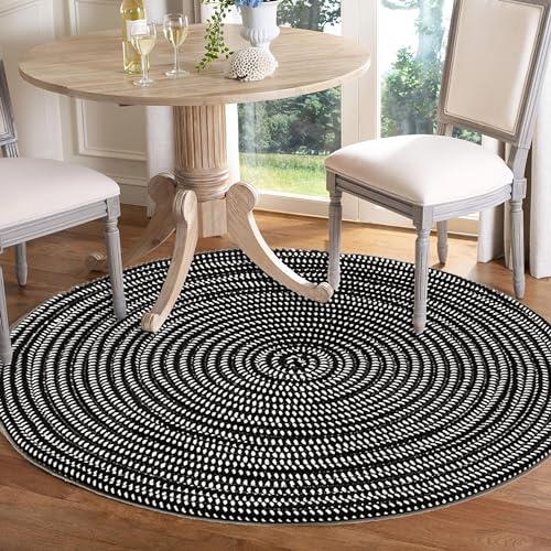 Hand Woven Round Area Rugs Living Room Bedroom Study Computer Chair Cushion Base Mat Round Carpet Rug(4' Round, Black/White) - color: Black/White, size: 4' Round