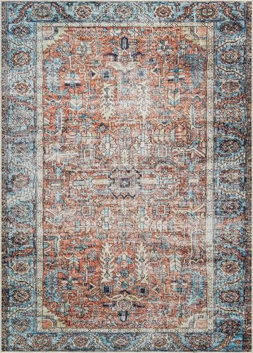 Bloom Rugs Washable Non-Slip 2' x 3' Rug - Orange/Blue Traditional Oriental Area Rug for Living Room, Bedroom, Dining Room, and Kitchen - Exact Size: 2' x 3' - color: Orange / Blue, size: 2' x 3' (Rectangular)