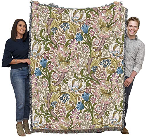 Pure Country Weavers William Morris Golden Lily Pink Blanket - Arts & Crafts - Gift Tapestry Throw Woven from Cotton - Made in the USA (72x54) - color: Pink, size: Large