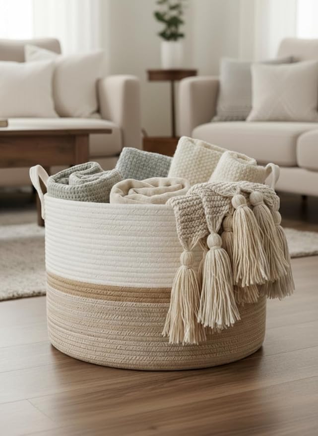 Bellar XXX Large Rope Basket,Shelf Storage Baskets for Organizing,Round Decorative Box for Kids,Woven Rope Storage Snack Storage Area Decorative Boxes Aesthetic -21.7’’*21.7’’*13.8''