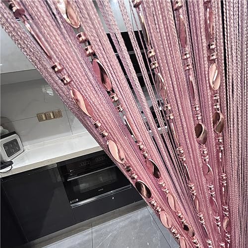 ave split 100cmX200cm Decorative Door String Curtain Beads Wall Panel Fringe Window Room Divider Blind for Wedding Coffee House Restaurant Parts Door Divider Beads Tassel Screen Decoration (pink25) - color: Pink