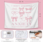 LIANGW Coquette Mental Health Pink Bow Tapestry Wall Hanging, Coquette Preppy Room Decor, Pink Girly Aesthetic Wall Blanket Decor for Girls Room Dorm Apartment, 50x60 Inch