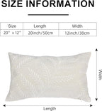 Embroidered Throw Pillow Cover 12x 20, Classical Boho Leaves Natural Linen Pillow Cushion Case, Farmhouse Home Decor for Outdoor Couch Bedroom Car White