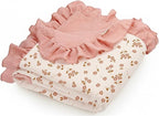 Muslin Ruffled Baby Blanket, Extra Large 52 x 52 Inches, Soft Breathable Cotton Crib Blanket for Newborn Infant Toddler (Floral & Pink-Ruffled, Printed)