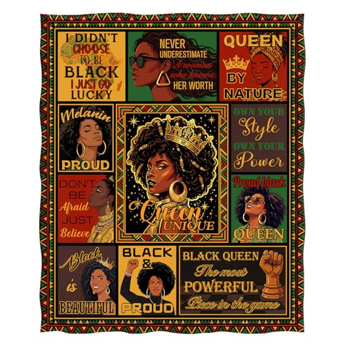 Levens Empowering Collage African American Black WomanFlannel Throw Blanket 50x60 | Soft Lightweight Cozy Decorative Blanket for Women Gift, Living Room, Couch, Dorm, Office, Car, Camping, Nap - color: Black Queen Collage, size: 50"x60"