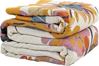 Boho Throw Blanket,Organic Cotton Ultra Soft Muslin Throw for Couch and Bed 50" x 60", Sofa Cover for Living Room Cozy Blankets,All Season Rustic Reversible Vintage Throw - Yellow