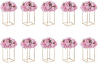 Gold Stand Wedding Centerpieces for Tables - 15.75in Tall Vases for Centerpieces, 10 Pcs Metal Column Flower Stand, Rectangular Flower Display Rack, Wedding Decorations for Table, Party, Event, Home