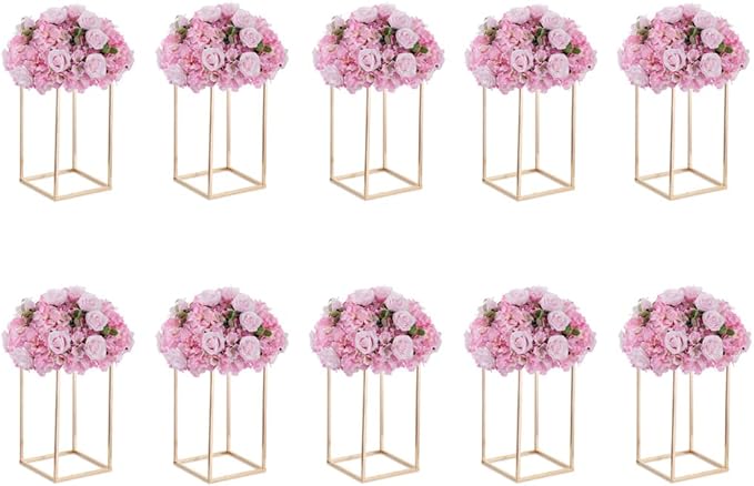 Gold Stand Wedding Centerpieces for Tables - 15.75in Tall Vases for Centerpieces, 10 Pcs Metal Column Flower Stand, Rectangular Flower Display Rack, Wedding Decorations for Table, Party, Event, Home