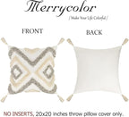 Merrycolor White Grey Boho Pillow Covers 20x20 with Tassels Tufted Decorative Gray Throw Pillows Neutral Modern Accent Pillowcase Farmhouse Square Cushion Covers for Couch Sofa Bedroom Living Room